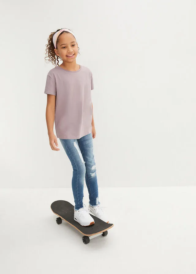 Camiseta de algodón orgánico para niñas (3 unidades) marrón+negro